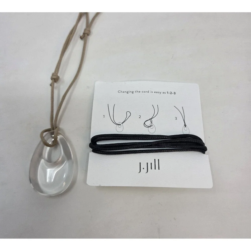 J.Jill Clear Acrylic Lucite Open Teardrop Pendant Necklace Adjustable Cord